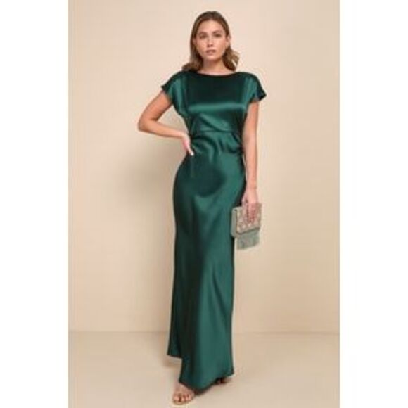Lulus Dresses & Skirts - Lulus Women Captivating Presence Satin Cowl Back Maxi Dress Green S